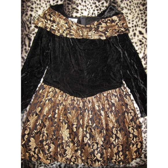 PHILLY CALIFORNIA 4 6 Black Gold Velvet 80s Dress - Picture 1 of 9